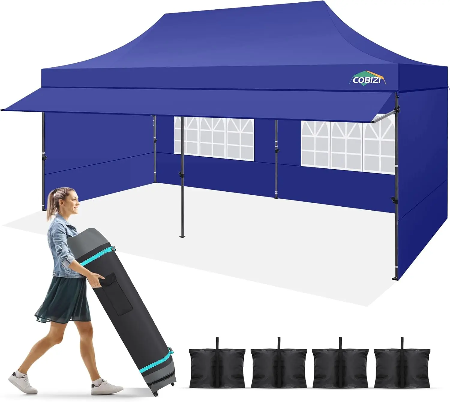 10x20 Pop Up Canopy Tent with Awning & Sidewalls, Heavy Duty Commercial 10X20 Canopy Tents Instant Waterproof, UPF 50+ Sun Sh