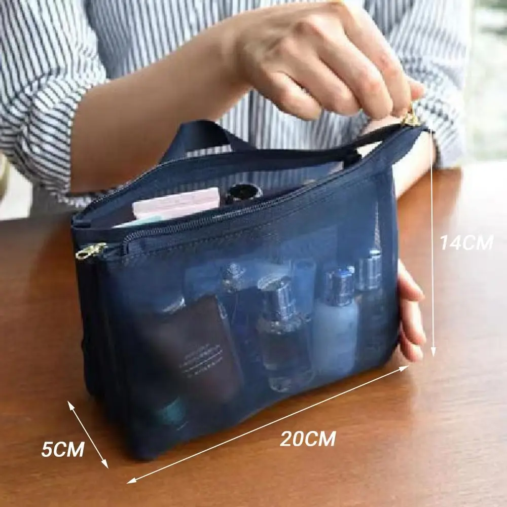 3 Layer Mesh Shower Bags with Handle Visible Portable Cosmetic Pouch Quick Dry Multifunctional Travel Makeup Organizer Lipstick