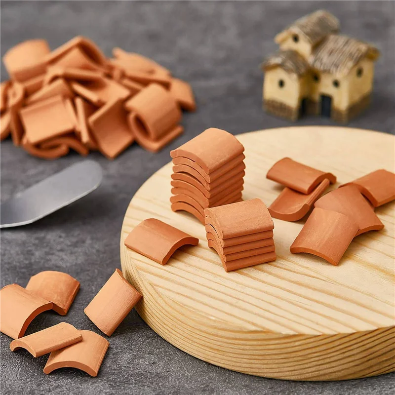 YSUN-800 Pcs Roof Tiles Model Building Set Red Miniature Tiles For DIY Landscape Kitchen Garden Decoration