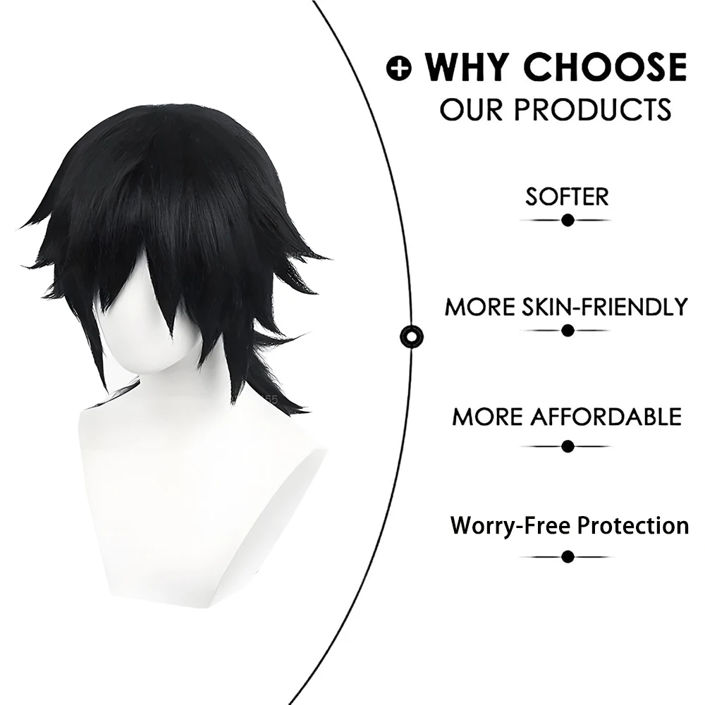 شعر مستعار أنيمي توميوكا جييو التأثيري المركب مقاس 20 بوصة ذيل حصان أسود ذو طبقات مظهر حفلة الهالوين وعيد الميلاد يوميًا بشكل طبيعي. #5