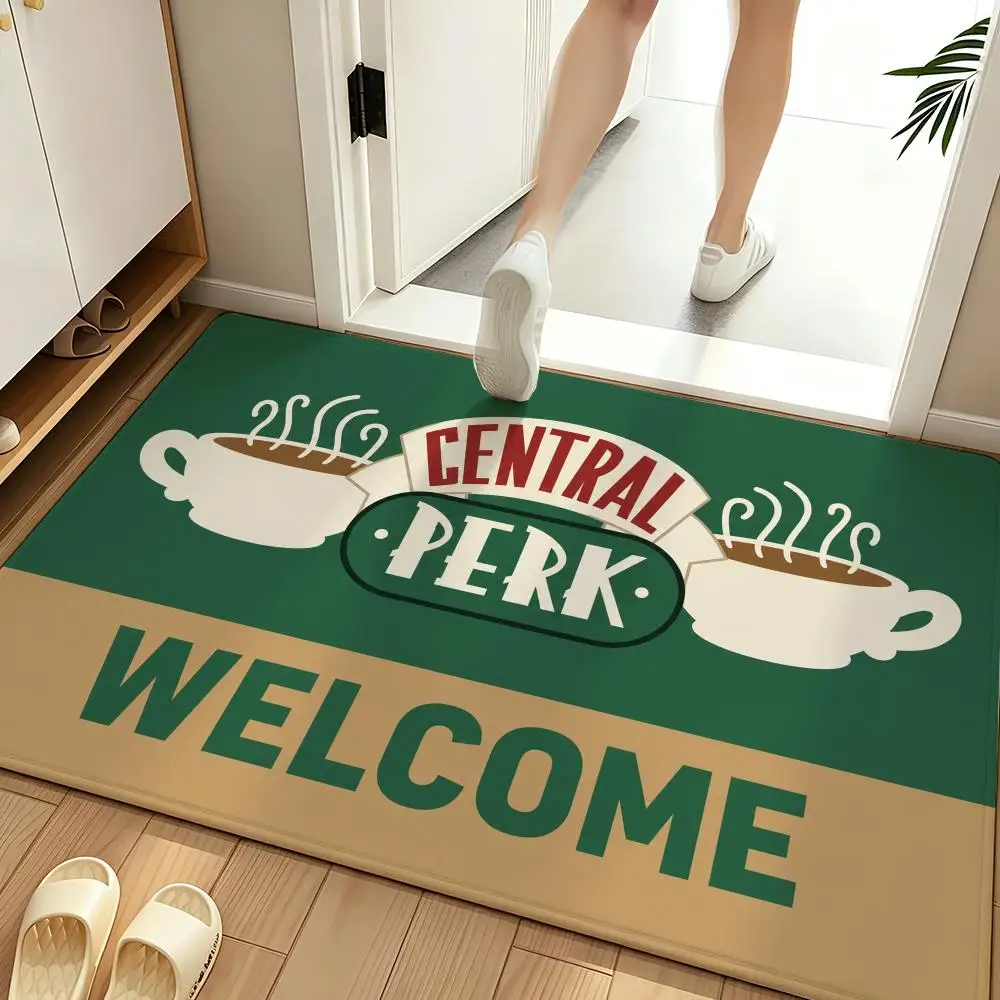 Vintage Coffee Cafe Welcome Typography Sign Art Floor Mat Soft Flannel Non Slip Absorbent Entryway Bathroom Bedroom Garage