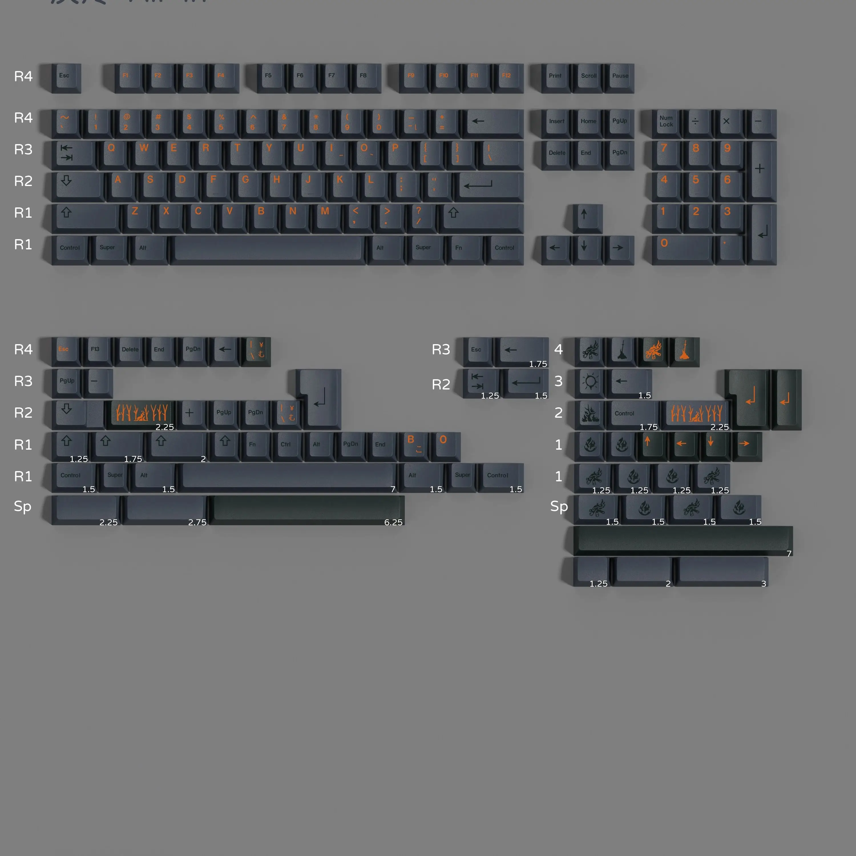 PBT Keycaps GMK Cinder Keycap Cherry Profile Dye Sub English Japanese Key Caps For MX Mechanical Keyboard 6.25u 7u Split Space