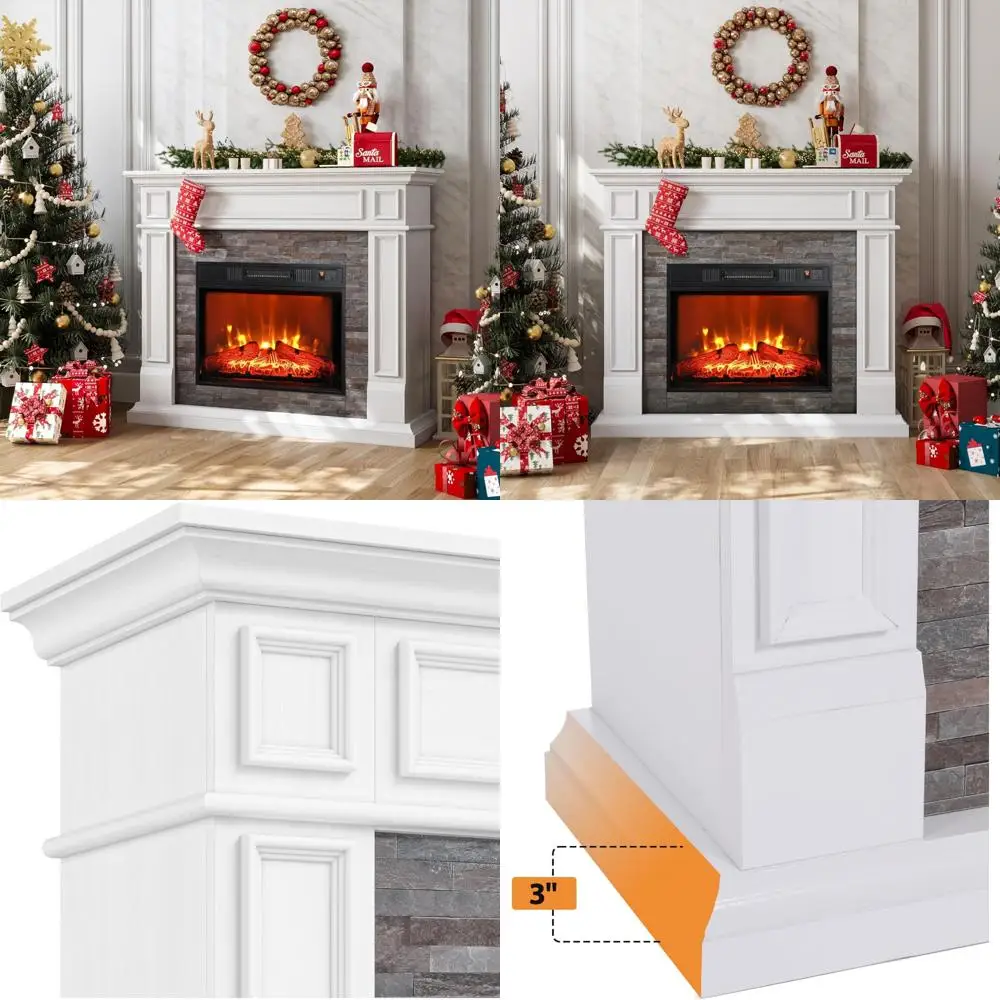 44 مدفأة كهربائية قائمة بذاتها مع رف، سخان طويل، محيطي حجري واقعي، جهاز تحكم عن بعد #1