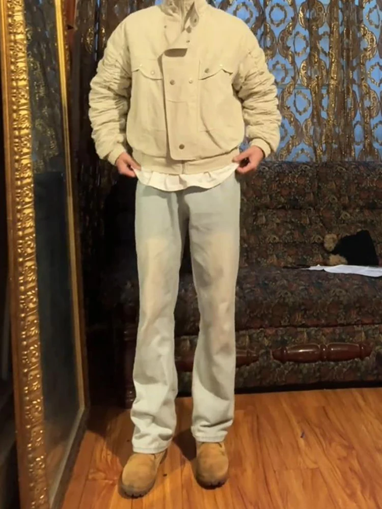 

Мужские джинсы-клеш в стиле ретро, прямые, облегающие, повседневные, молодежные, с эффектом потертости