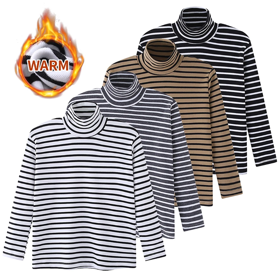 Children's Autumn And Winter High Neck Warm Top With Striped Fashion Suitable For Both Boys And Girls Casual And Comfortable