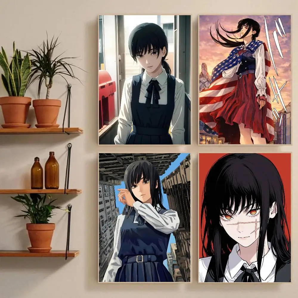 1 Stück Anime Girl Mitaka Asa Chainsaw Man Poster Aufkleber Druck Wasserdichter Wandkunstdruck für Wohnzimmer Schlafzimmer Heimdekoration