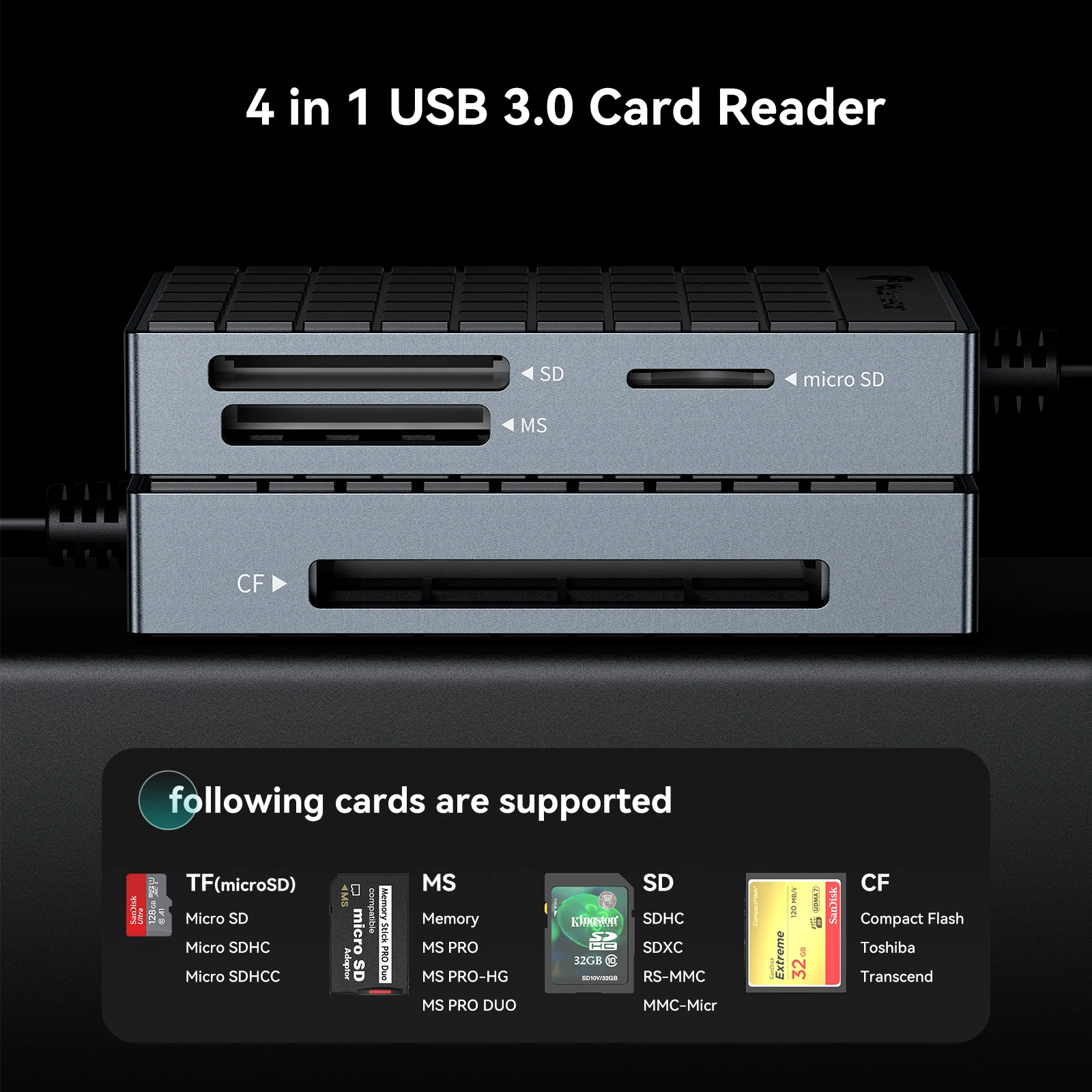 Yottamaster USB 3.0 Card Reader 5Gbps USB A/C 4 in 1 Memory Smart Card Reader Flash Card Adapter for Laptop Support SD TF CF MS