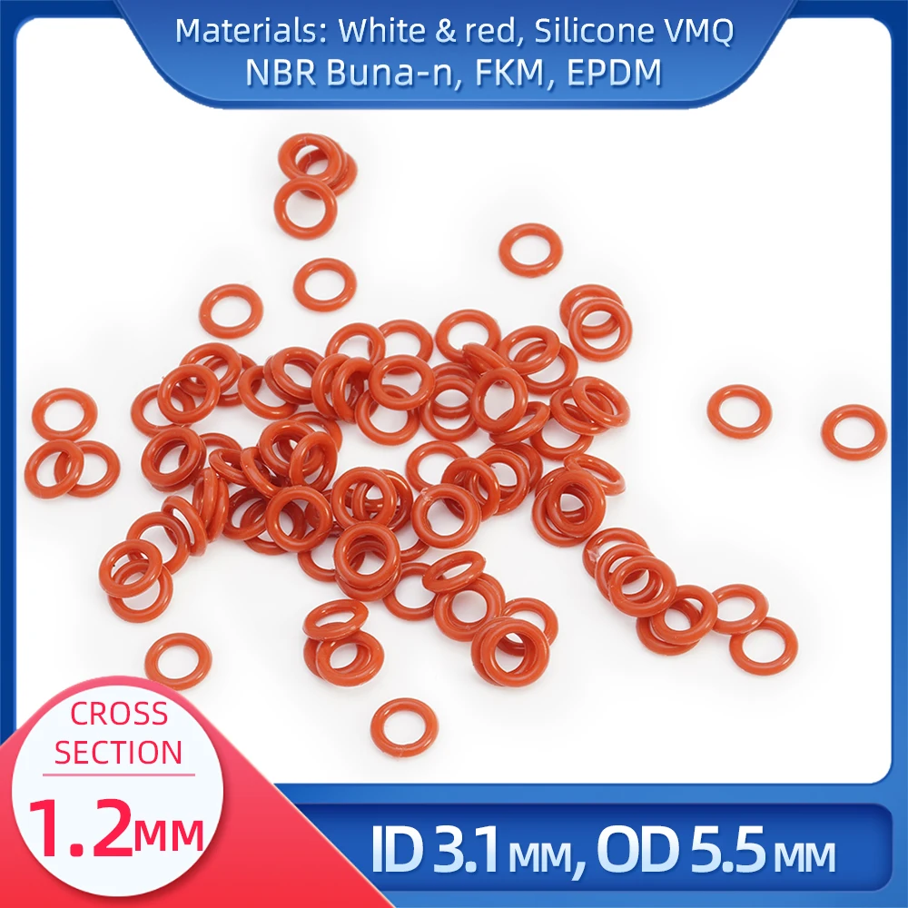 

O Ring CS 1.2mm ID 3.1mm OD 5.5mm Material With Silicone VMQ NBR FKM EPDM ORing Seal Gasket