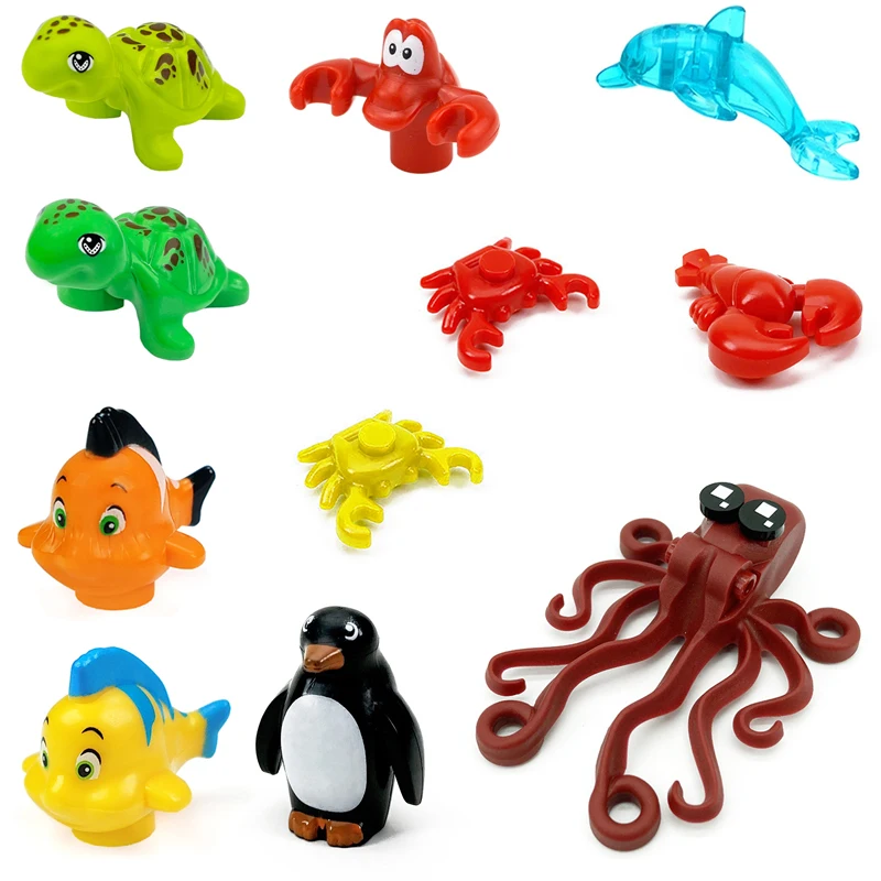 Marine Life Animal Parts MOC Building Blocks City Aquarium Pet Bricks Hermit Crab Penguin Sea Lion Dolphin Squid Lobster Toys