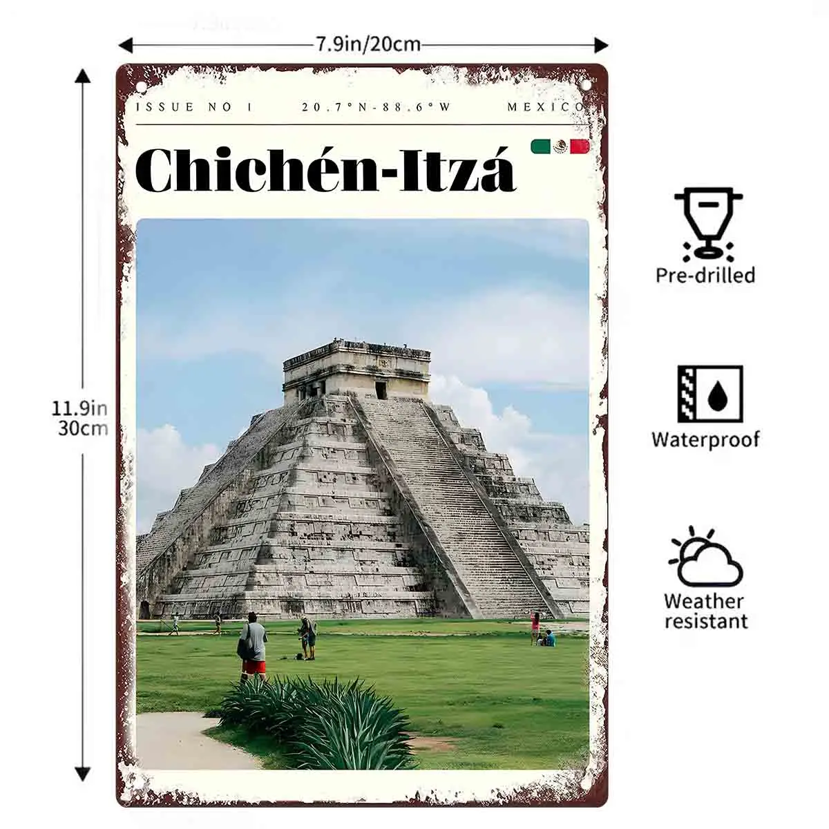 2D FLAT 1pc Chichen Itza Pyramid Mexico Metal Wall Sign Decoration for Home Cafe Garage Bedroom Porch And Garden