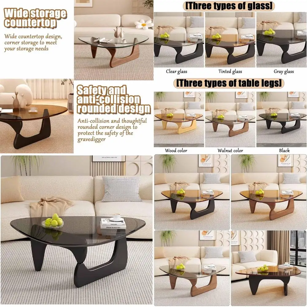 طاولة قهوة زجاجية عتيقة مع قاعدة من الخشب الصلب وسطح زجاجي رمادي للمكتب المنزلي #1