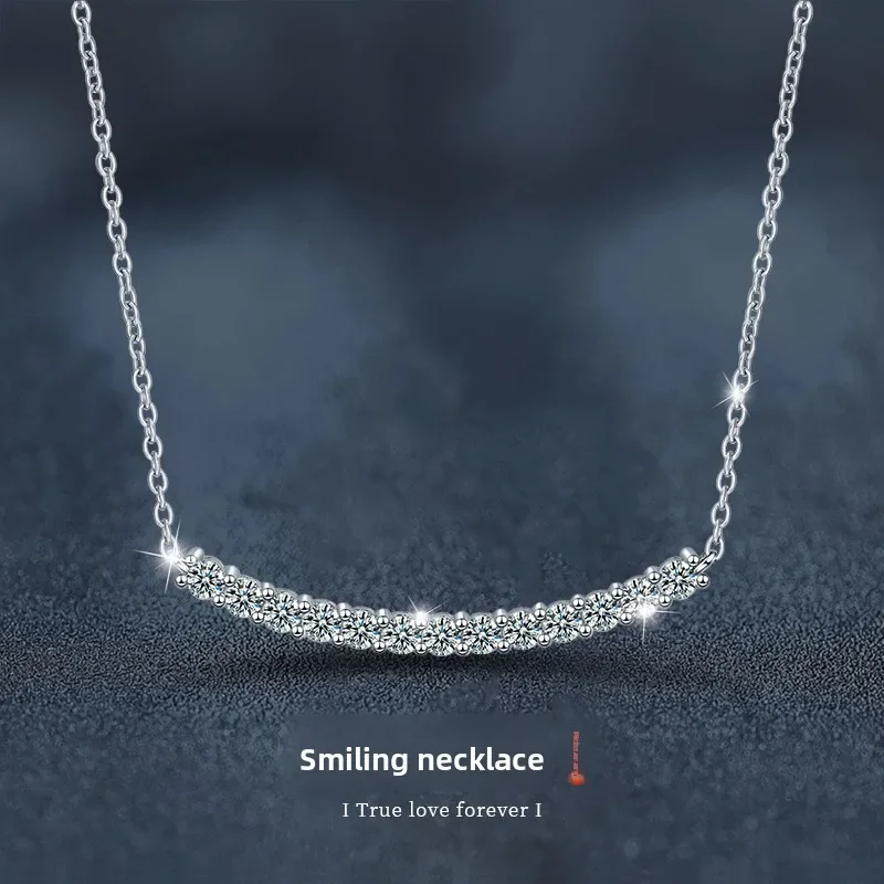 

Smile Necklace for Women, 13-Piece 1.3CT D Color Moissanite Pendant, S925 Sterling Silver Fine Jewelry Gift