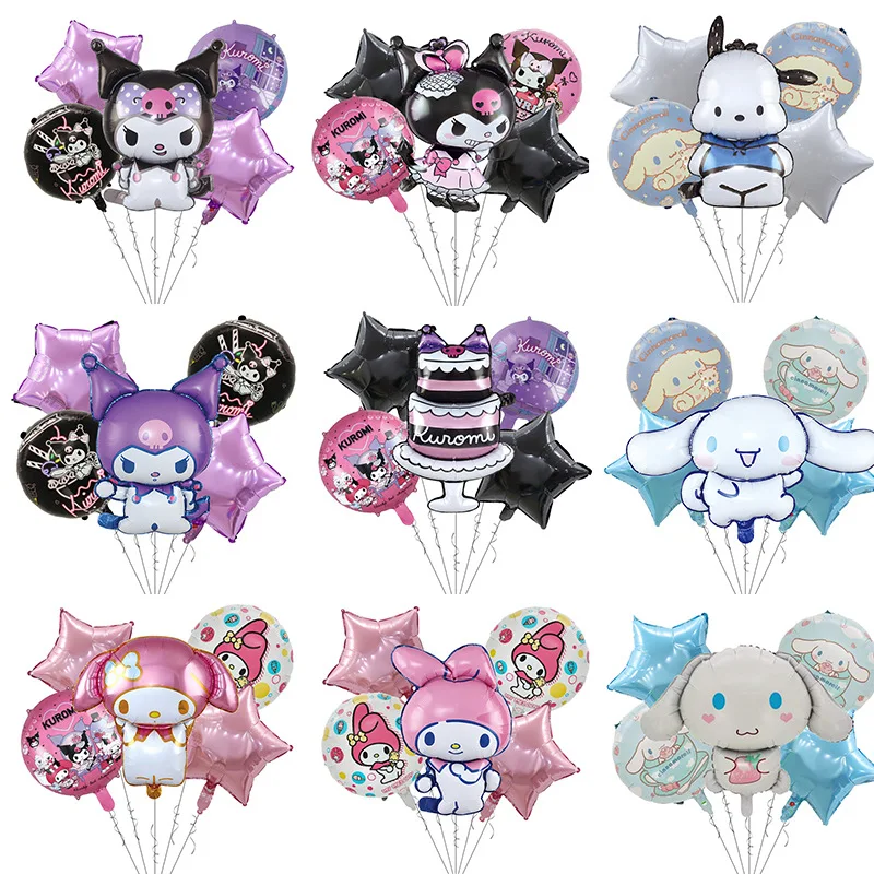 5 sztuk Cartoon Sanrio śliczne Kuromi moja melodia Cinnamoroll zestaw balonów foliowych urodziny dla dzieci dekoracyjne zabawki balonowe