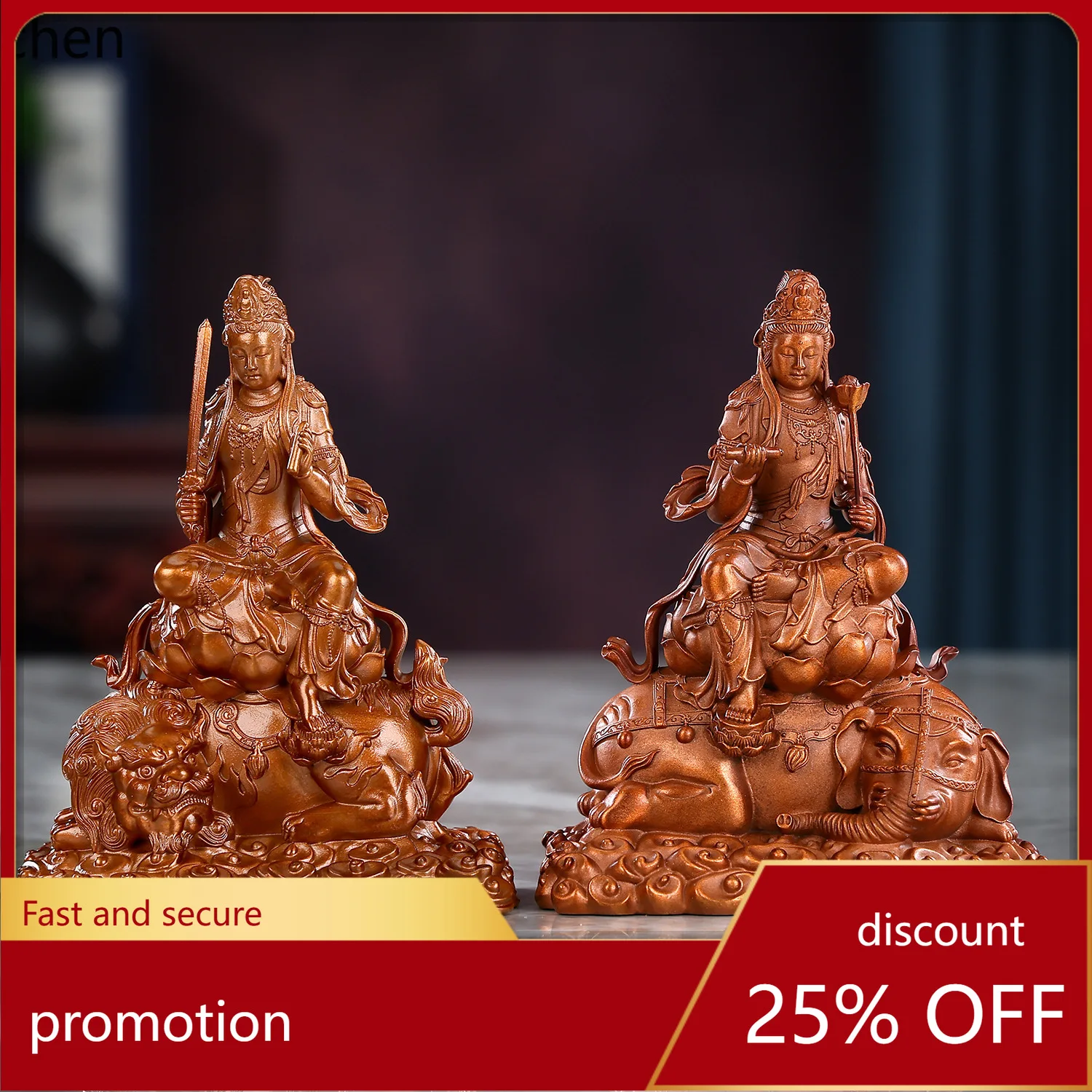 

HXL Purple Copper Manjushri and Samantabhadra Sitting Figurine for Home and Office Desktop Mini Buddha Decoration