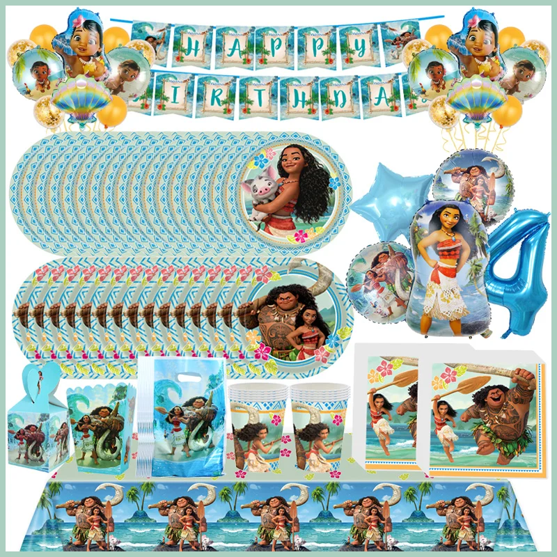 Disney Moana Birthday Balloons Princess New Moana Paper Plate Cup Napkins Celebration Party Decoration Supplies Kids Baby Shower