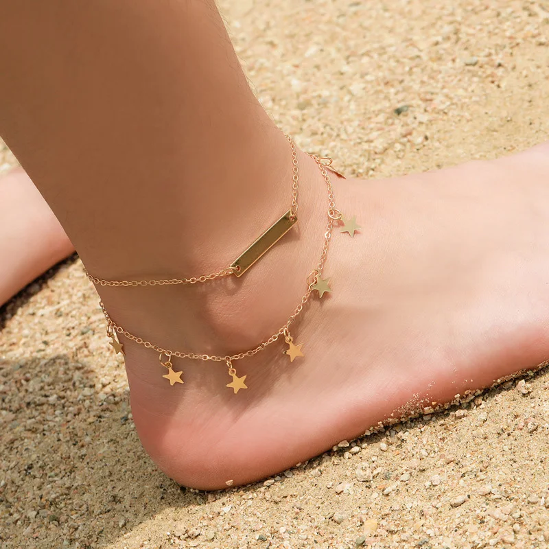 Women Lady Anklet Foot Chain Star Pendant Decoration Double Layer Simple Gift Star Pendant Decoration Double Layer Simple Gift