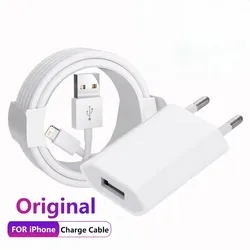 Original EU USB Wall Charger USB Data For iPhone 15 14 13 12 11 Pro Mini 8 Plus XR X XS SE Charging Data Cable