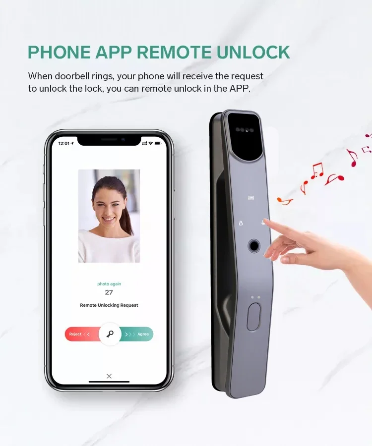 Smart Door Lock com Câmera, Imagem, Wi-Fi, Tuya App, Controle Remoto, Impressão Digital, Facial, Senha, Cartão