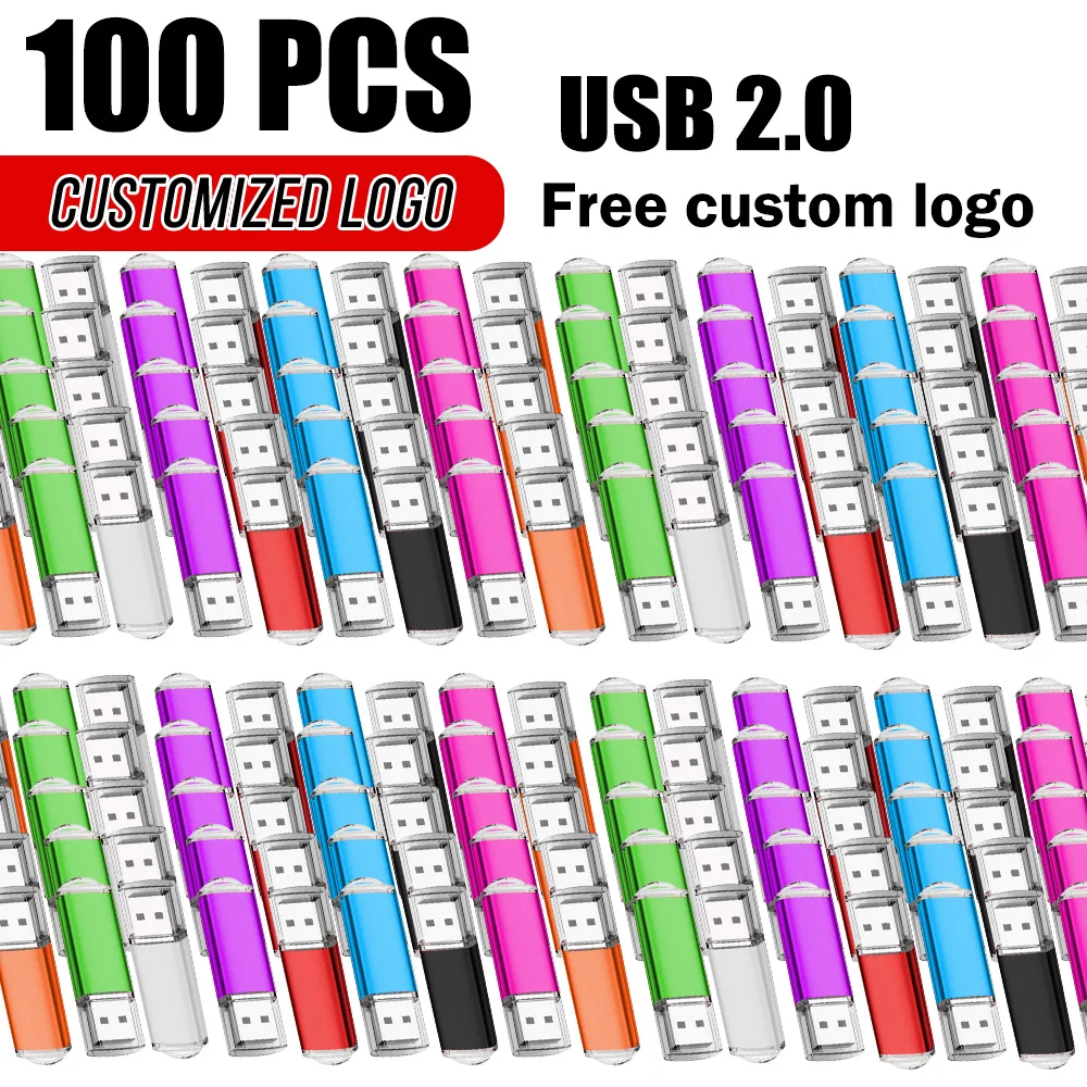 100Pcs/Lot Original USB 2.0 Flash Drive 1GB 2GB 4GB 8GB Pen Drive 16GB 32GB USB Sticks 64GB Memory Flash Disk 128MB Free Logo