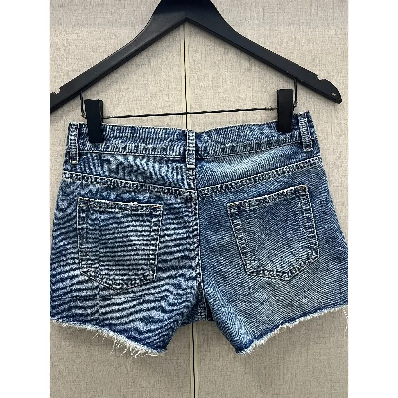 High Street Dark Style Raw Hem Washed Slim Fit Denim Shorts Women's Casual Fashion Pants Women's Clothing