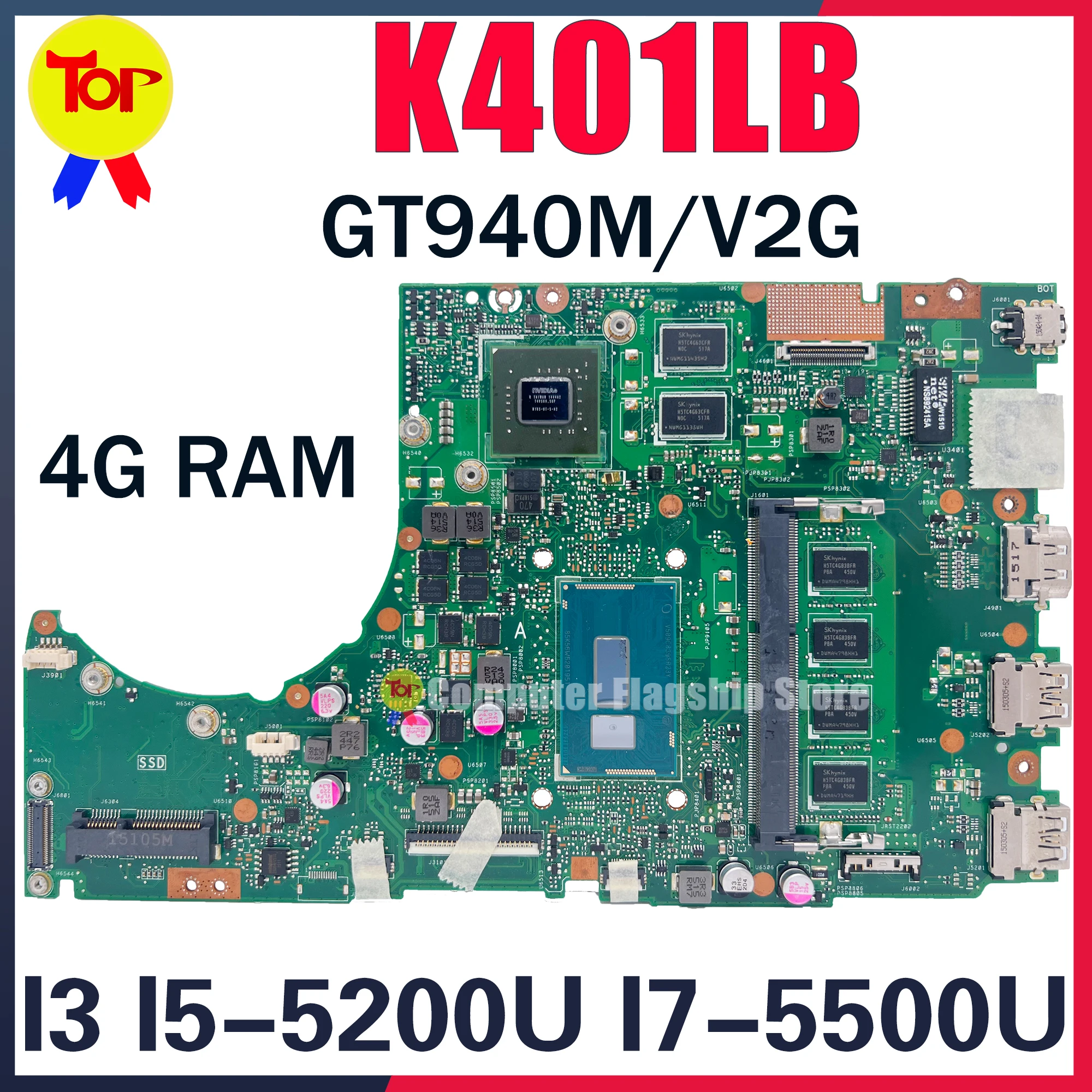 K401lb laptop motherboard für asus k401l a401l k401lx 4g-ram i3 I5-5200U I7-5500U 940/v2g mainboard