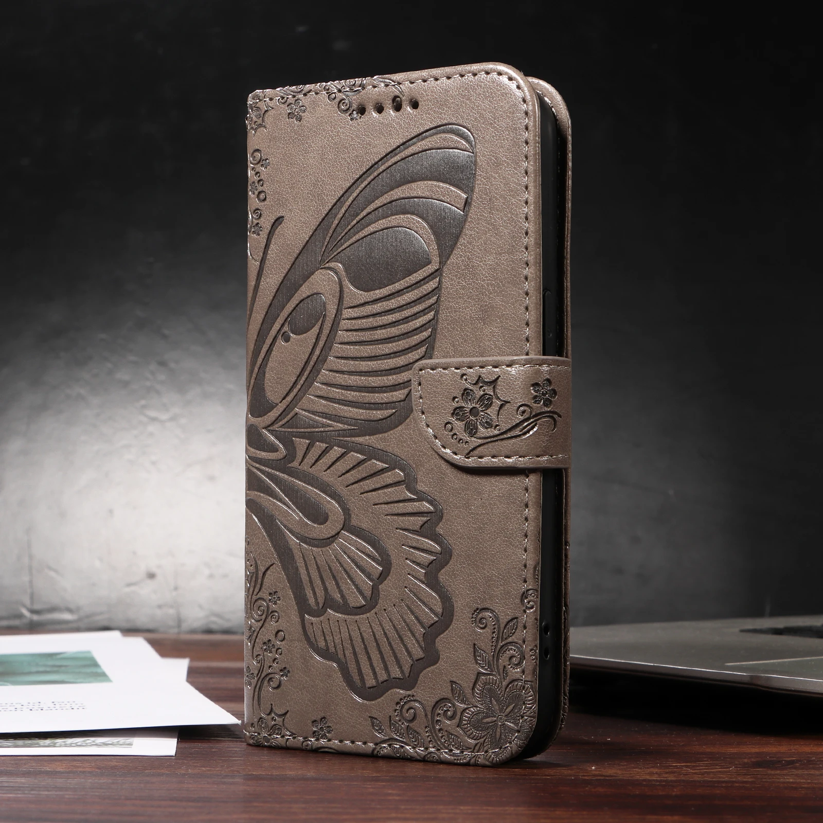 Magnetic Leather Wallet Flip Case for Samsung Galaxy S26 Plus Edge Ultra Phone Book Cover WIth Stand 3D Embossed Butterfly