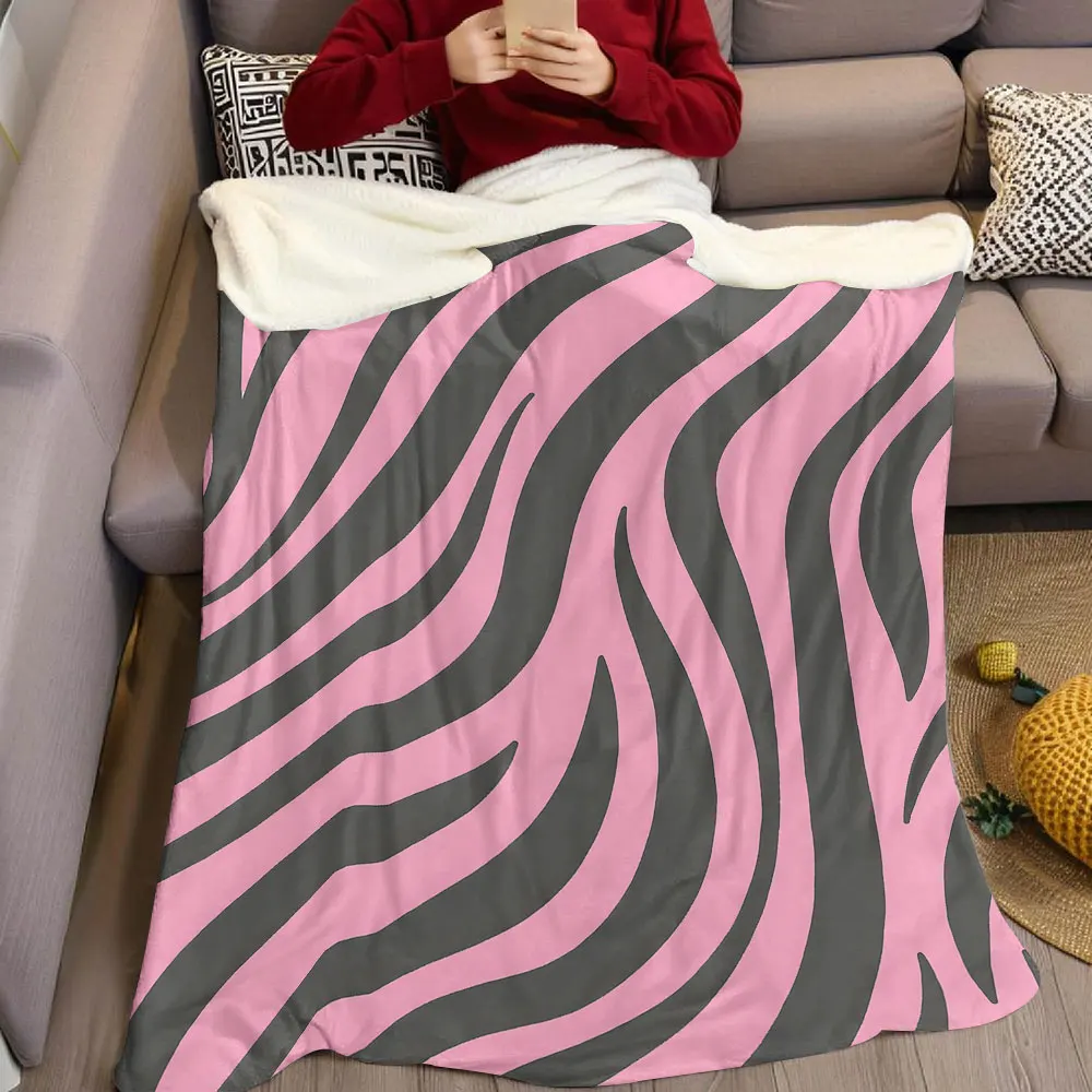 Pink Zebra-s Flannel Blanket Warm Soft Halloween Christmas Decorative Couch Warm Cozy All-Season Gift