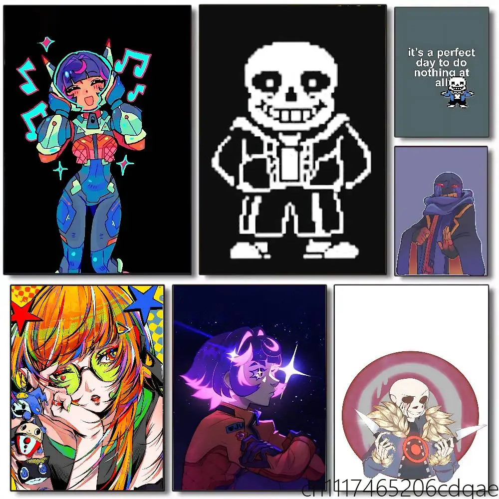 For Underfell Fell Sans U-Undertale Rolled Poster Cartoon Wall Art for Nursery Kid Room Playroom Cute Painting Home Room Decor