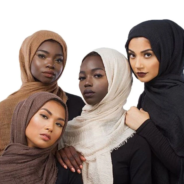 Hot Sell Muslim Islamic Women Crinkle Hijab Scarf Femme Musulman Solid Color Soft Cotton Headscarf Hijab Shawls and Wraps 01 65 AliExpress