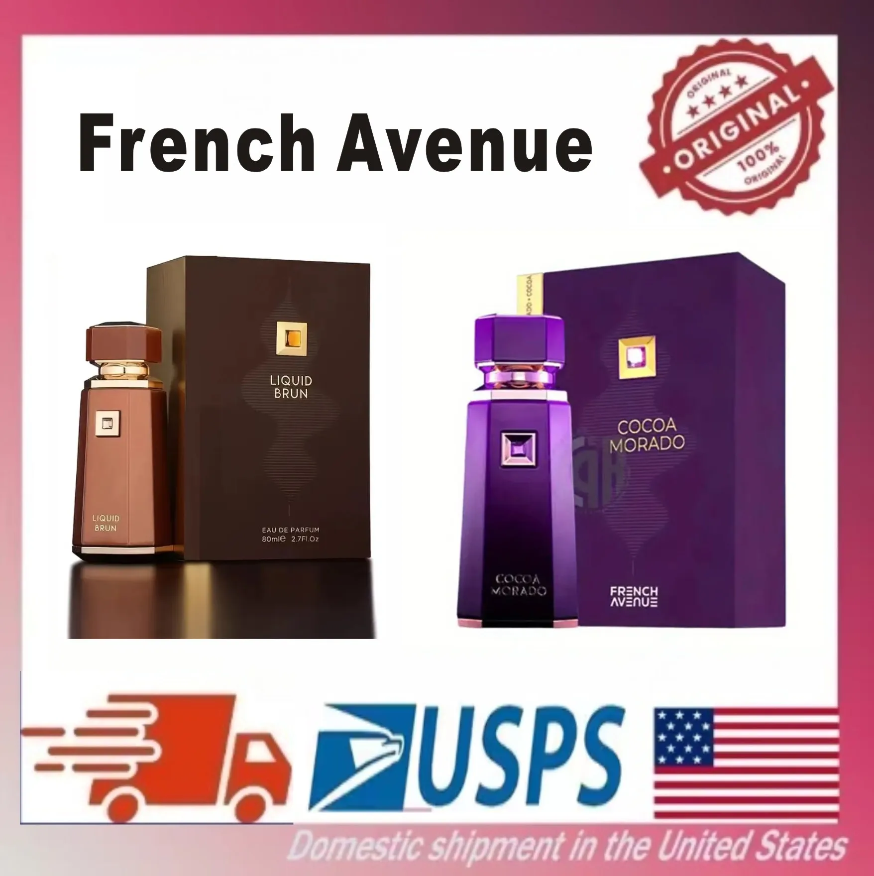 Perfume de lujo French Avenue: elegante embalaje de regalo, líquido/cocha MORADOBRUN, aroma de almizcle y floral, fragancia unisex para hombres