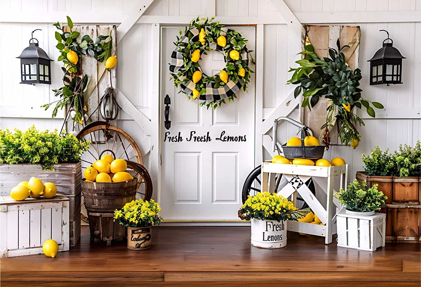 Mehofond photographie fond été citron blanc porte de grange enfants fête d'anniversaire gâteau Smash Portrait décor toile de fond Photo Studio