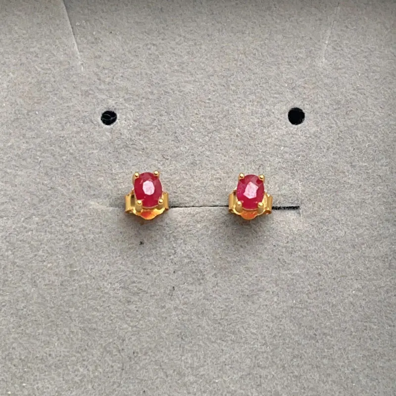 

925 Silver Natural Ruby Stud Earrings with Certificate 3mm*4mm Natural Ruby Classic Design Earrings Gift for Anniversary