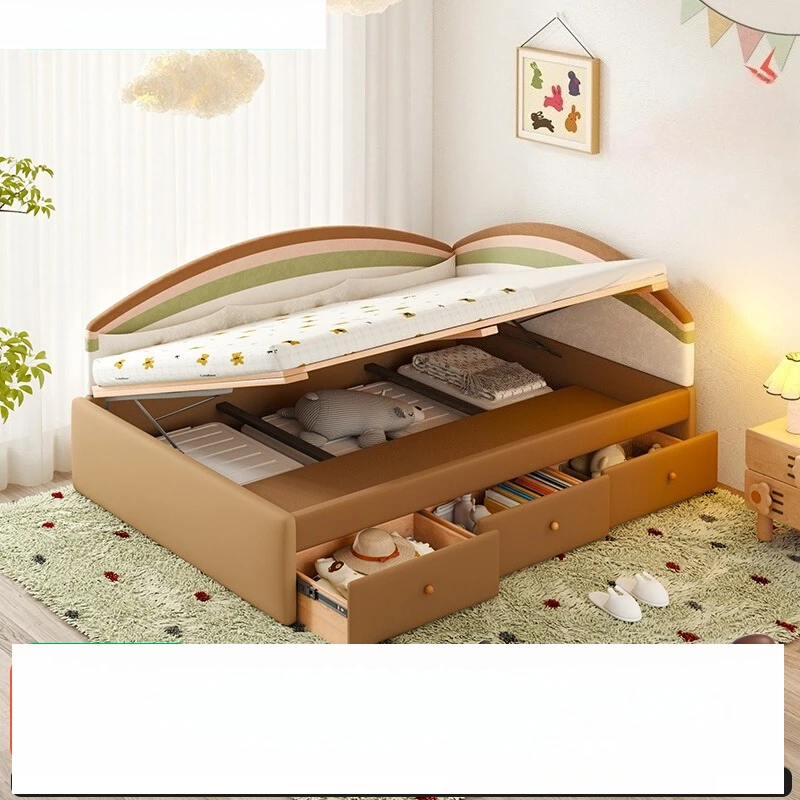 

Rainbow high box storage bed children's bed air pressure box storage tatami girl princess bed with fence children's room