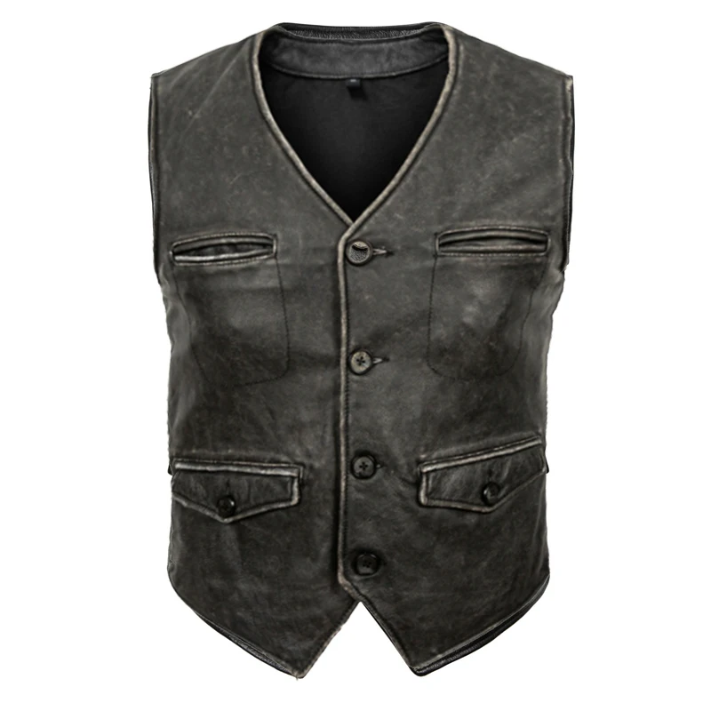 New List High Quality clothes Vintage old Genuine Leather waistcoat with cowhide leather Persional fashion leather Jacket