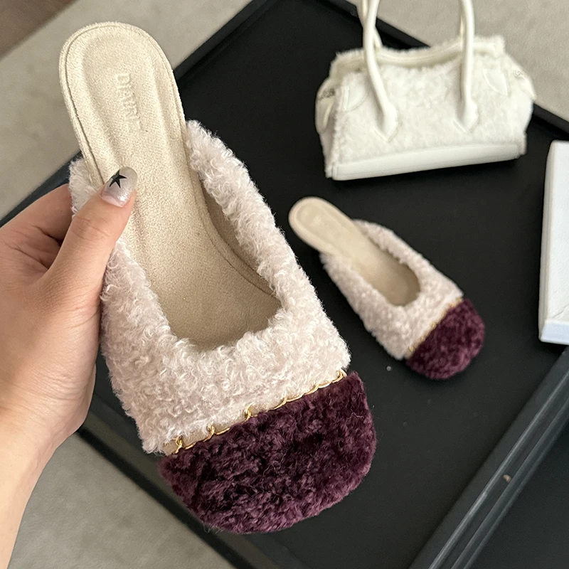 

ZOOKERLIN Wool Home Fluffy Slippers For Women Autumn Winter Warm Plush Slides Woman Shoe Indoor Bedroom Soft Sole Cotton Slipper