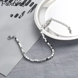 Foxanry Silver Color Minimalist Geometric Beaded Bracelets For Women New Trendy Classic Elegant Handmade Engagement Jewelry Gift