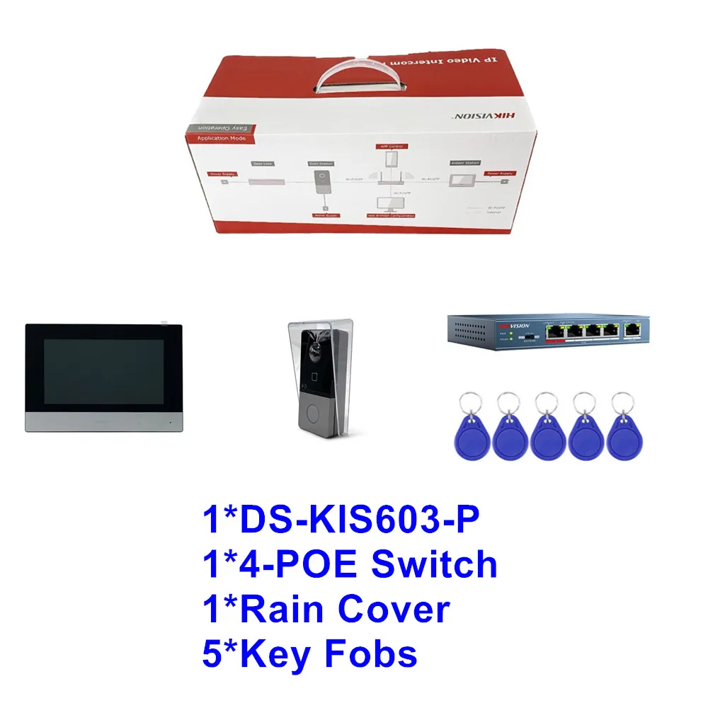 Hikvision IP WIFI วิดีโอ Intercom ระบบ DS-KIS603-P DS-KV6113-WPE1 Wireless POE Doorbell DS-KH6320-WTE1 7 นิ้วจอภาพในร่ม