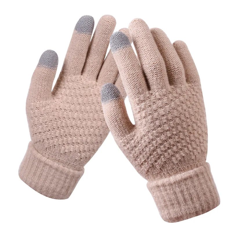 1Pair Thicken Knitted Gloves For Phone Screen Male Winter Autumn Warm Wool Cashmere Solid Gloves Men Mitten Business Gloves