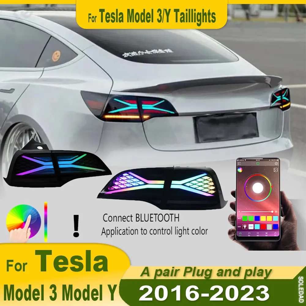 RGB Car Lights For Tesla Model 3/Y 2017 2018 2019 2020 2021 2022 2023 Taillight LED Projector Tail Lamp Daytime Running Light