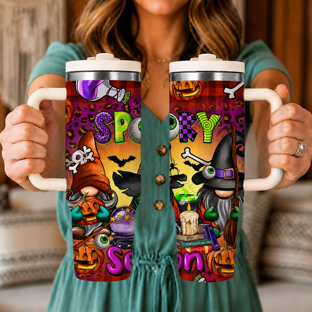 Trick or Treat Vacuum Flasks 40oz Leakproof Insulated Tumbler with Handle Straw Lid, Stainless Steel Travel Cup