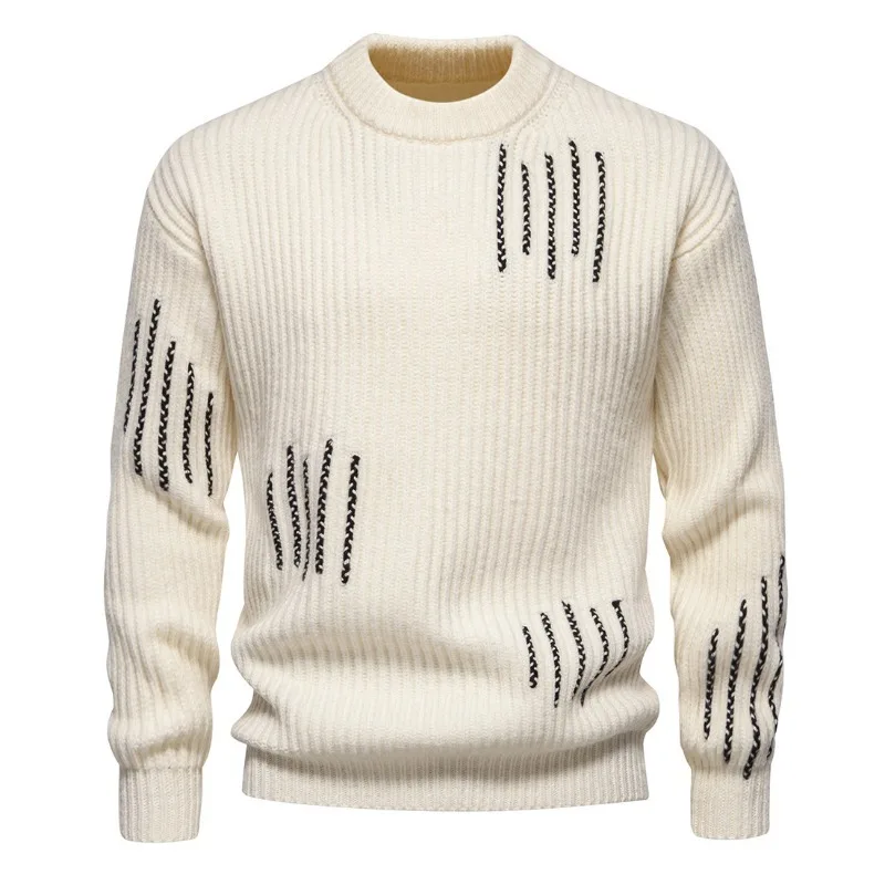 Purely Handmade Twist Strip Autumn and Winter Catwalk New Men's High-end Simple Sweater Bottoming Knitted Sweater