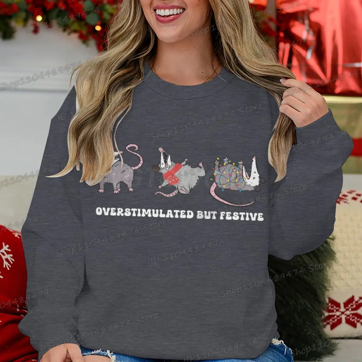 عيد الميلاد الأبوسوم المتفوق ولكن بلوزات احتفالية النساء الرجال عارضة الأزياء الجرافيك قمم جولة الرقبة عيد الميلاد السترة