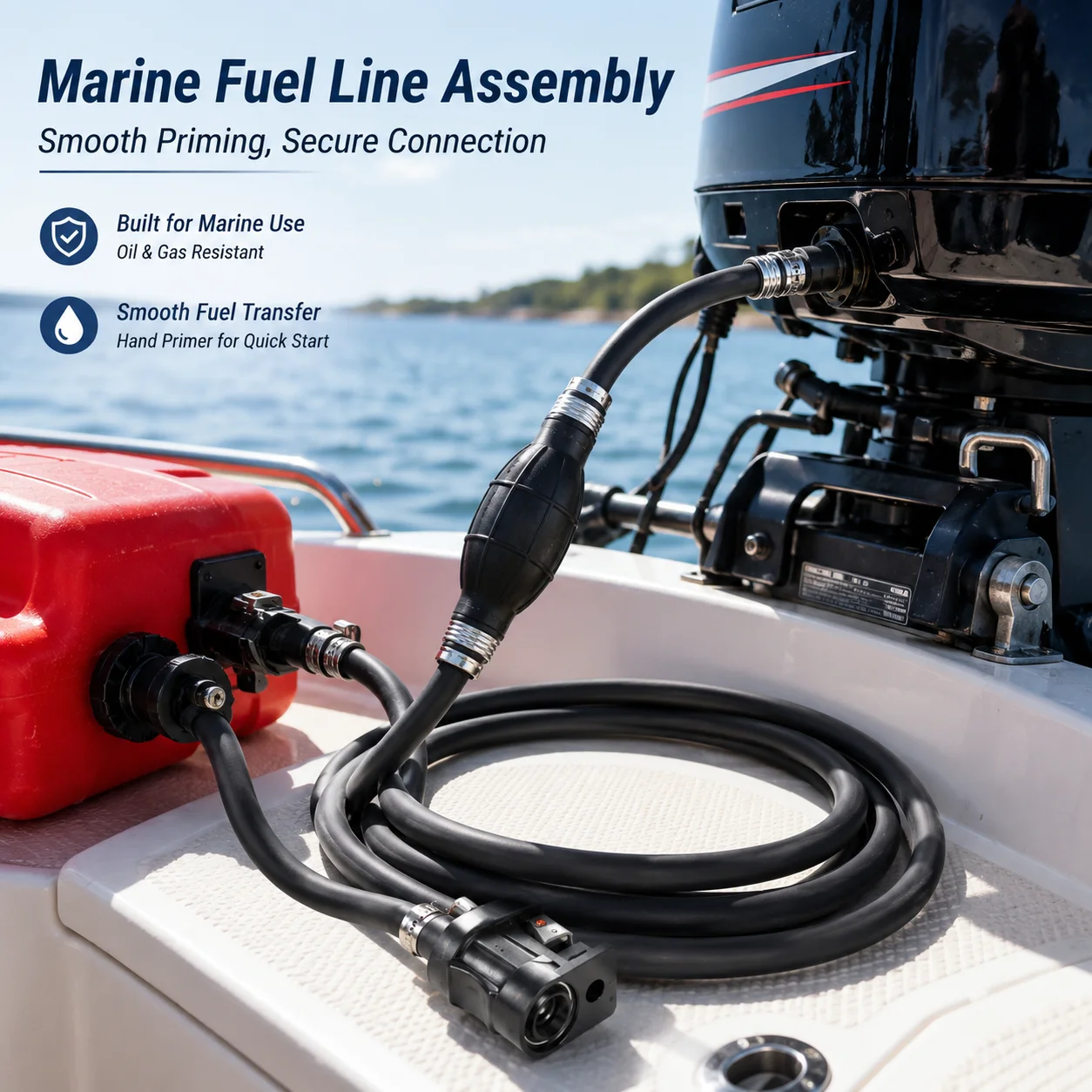 For Yamaha Boat Fuel Line Assembly 8mm Marine Gas Hose with Primer Bulb Connector for Outboard Motor Engine Fuel Tank Pipe Kit