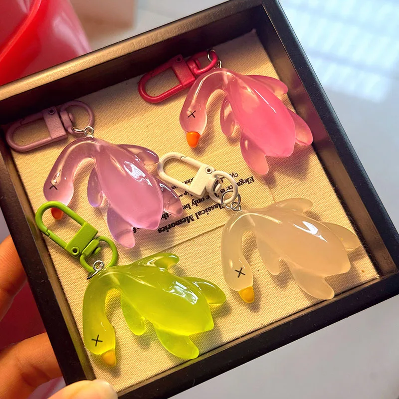 

Luminous Ice Transparent Color Changing Roasted Duck Keychain PVC Car Rearview Mirror Pendant Cute Duck Hanging Ornament