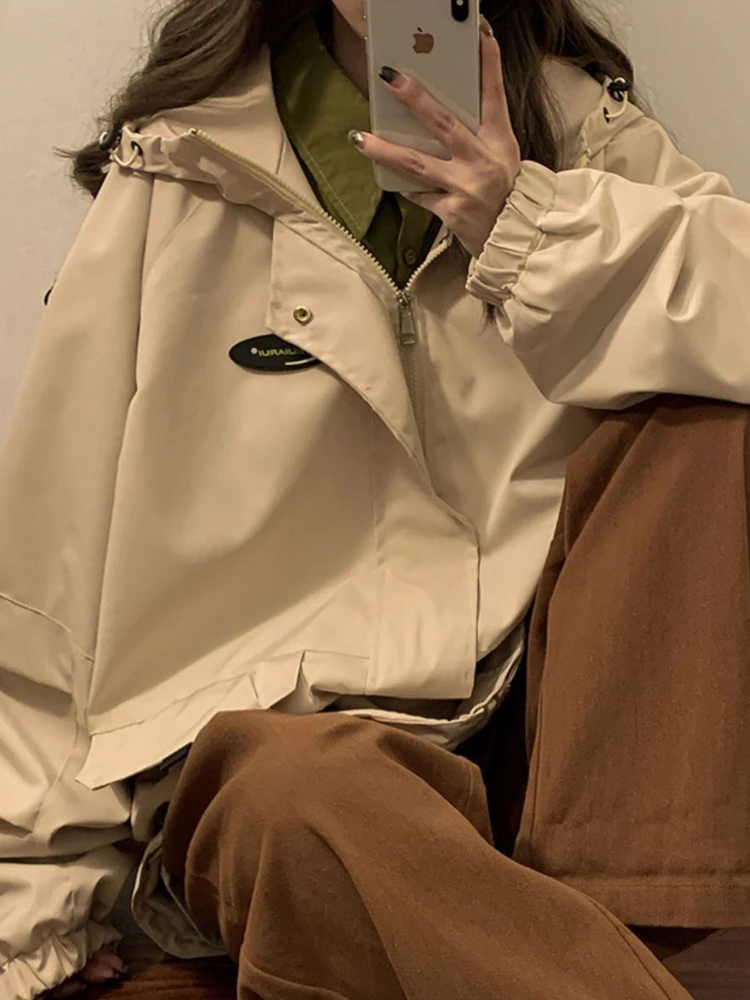 Cargo Hooded Jackets Women Solid Leisure Classic Couple Designed Baggy Japanese Style All-match Stylish Graceful Basic Seductive