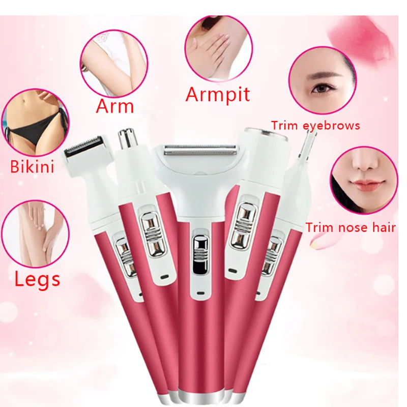 Electric Depilator Personal Hair Shaver Ampit Pubic Hair Ladies Eyebrow Trimmer Men Nose Hair Five Head Hair Trimmer