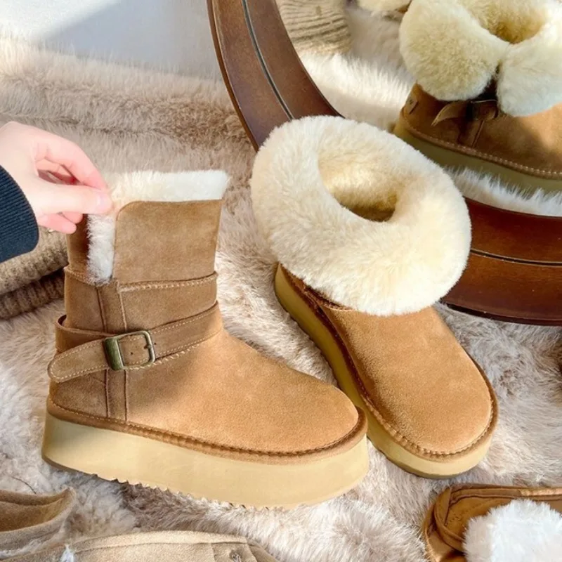 Winter High-quality Suede Design Warm Mid-tube Womens Boots Comfortable Thick-soled Snow Boots 2024 New Soft Plush Fashion Boots