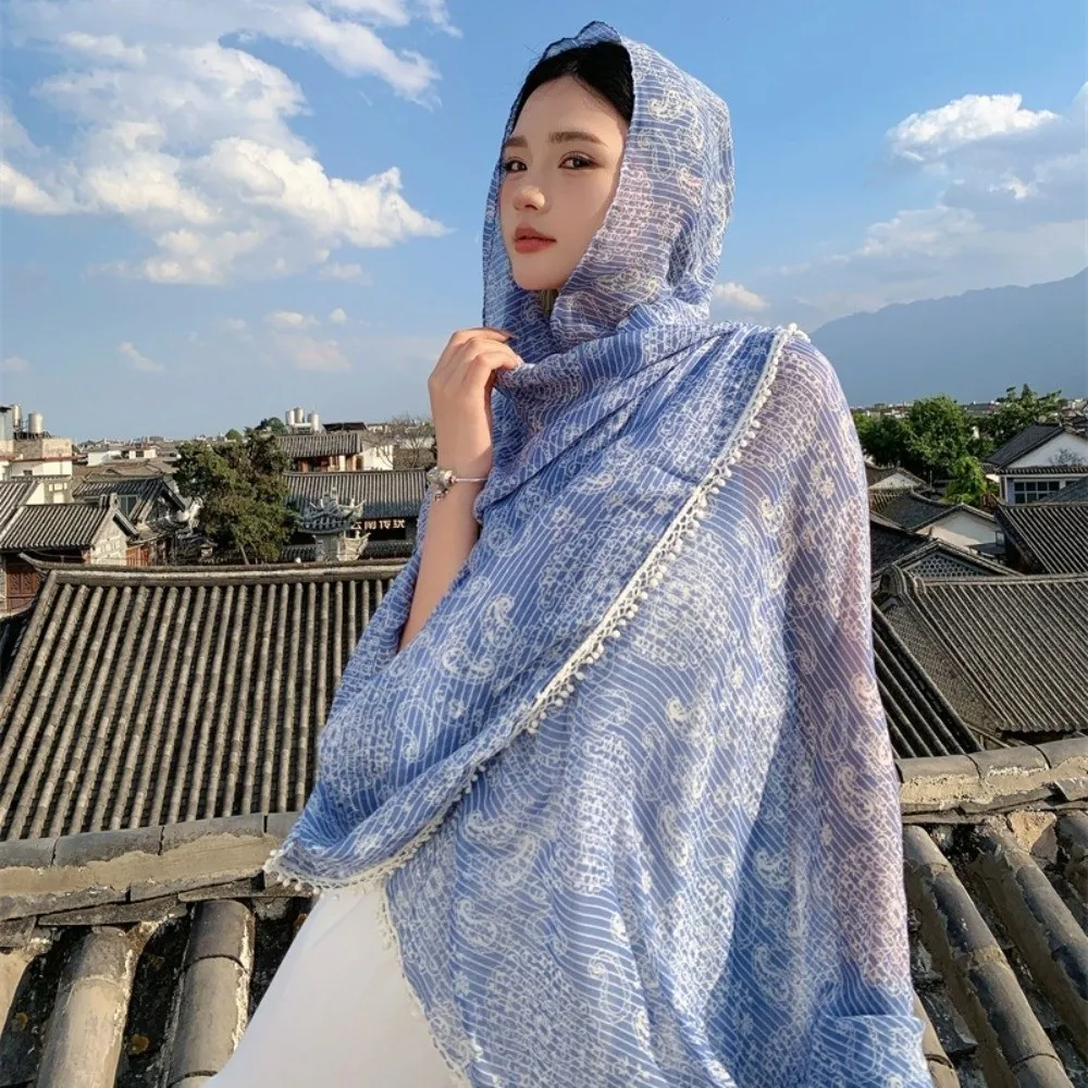 

Hijab Sun Protection Paisley Shawl Floral Thin Sunscreen Shawl Head Wraps Printed Beach Scarf Outdoor