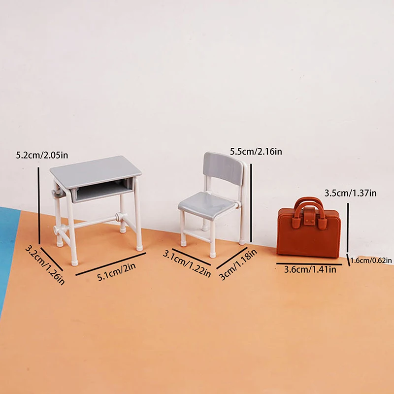 1Set Poppenhuis Miniatuur Bureaus Stoelen Schooltassen Klaslokaal Model 1:12 Poppenhuis Decor Speelgoed Accessoires-Speelgoed
