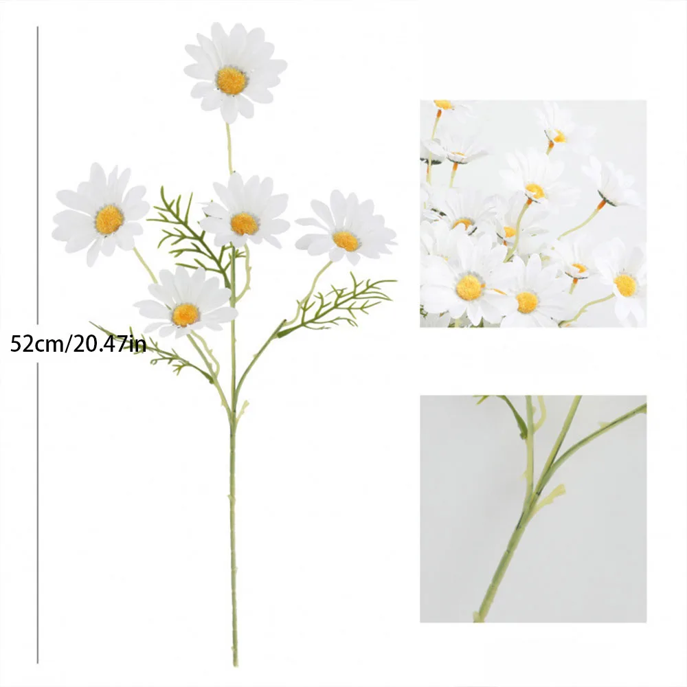 5 Stück künstliche Gänseblümchen aus Seide, künstliche Wildblumen mit Stielen, Blumenarrangements für Zuhause, Hochzeit, Garten, Boho-Dekor – Detail 2
